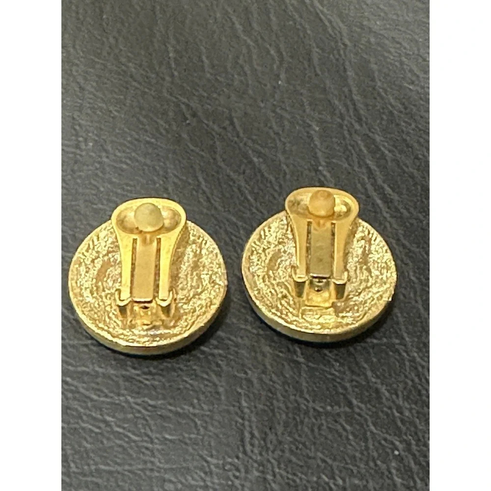 Vintage Black Enamel Dog Button Earrings Gold Tone‎ Accent Red Collar READ